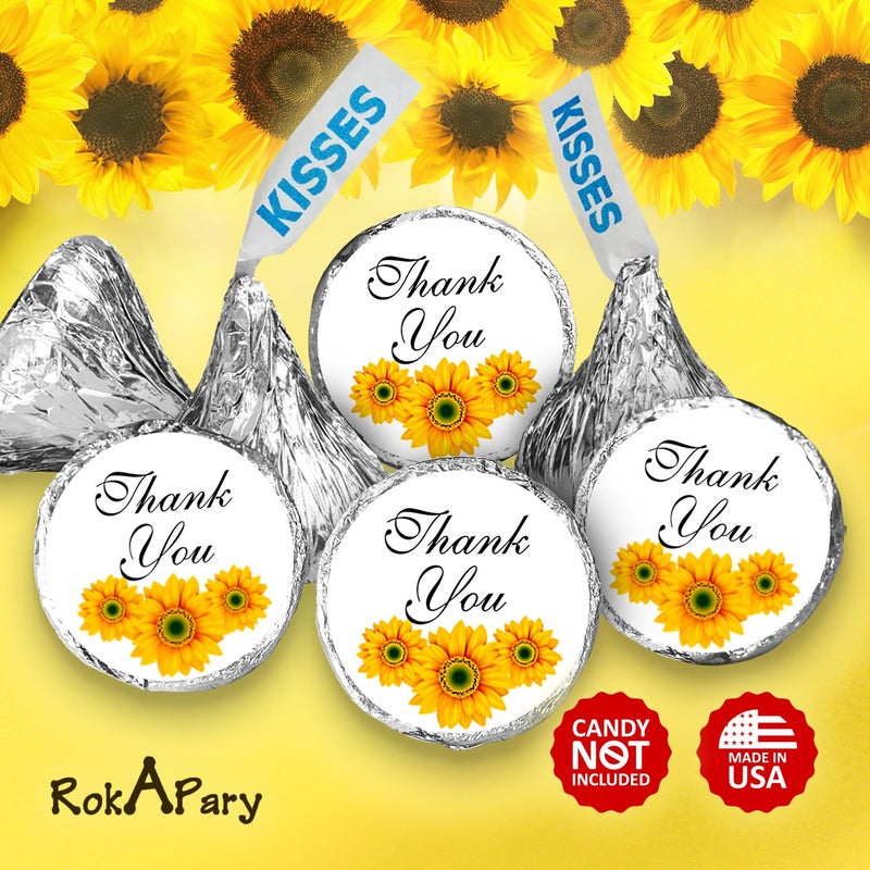 RokAPary 324 Sunflower Thank You Kisses Wedding Stickers, Floral Chocolate Drops Labels Stickers for Weddings, Bridal Shower Engagement Party, Party Favors for Kisses. Bride and Groom Favors. Made in USA - Image 3